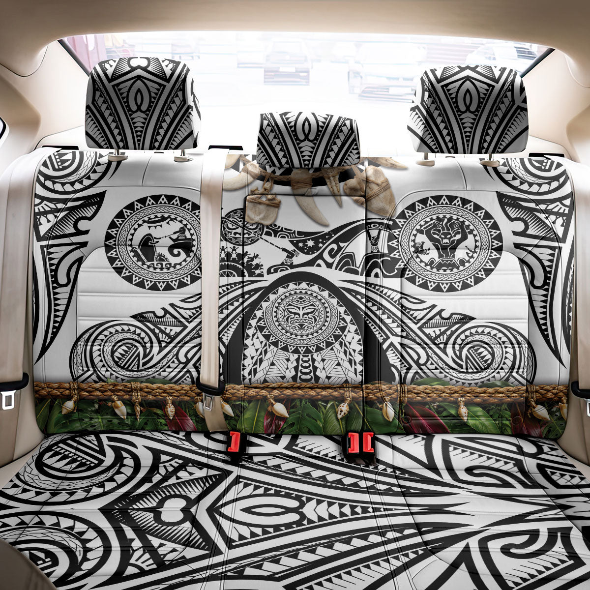 Polynesia Maui White Tattoo Inspired Back Car Seat Cover Tropical Leaf Skirt Costume DT05 - Polynesian Pride