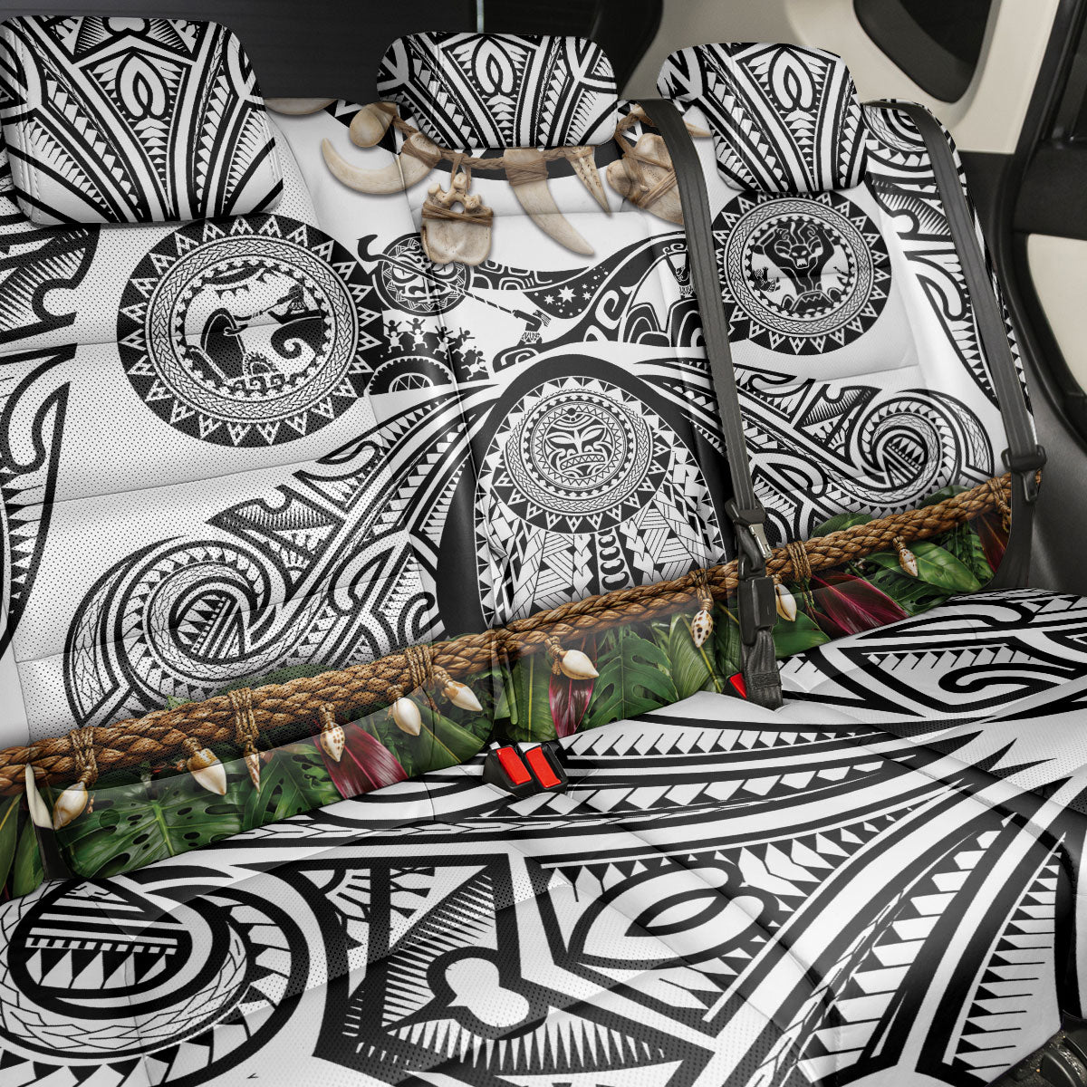 Polynesia Maui White Tattoo Inspired Back Car Seat Cover Tropical Leaf Skirt Costume DT05 - Polynesian Pride