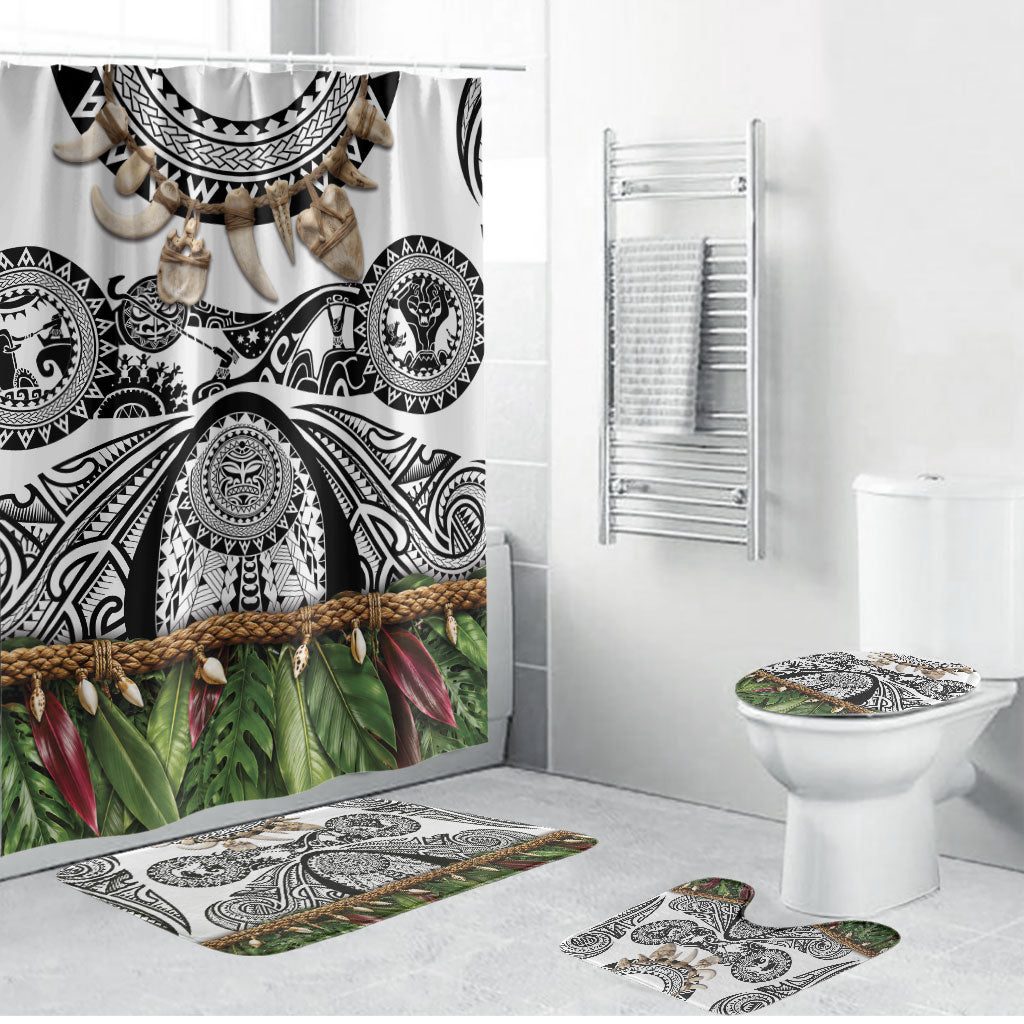 Polynesia Maui White Tattoo Inspired Bathroom Set Tropical Leaf Skirt Costume DT05 Bathroom Set (4 pcs) White - Polynesian Pride