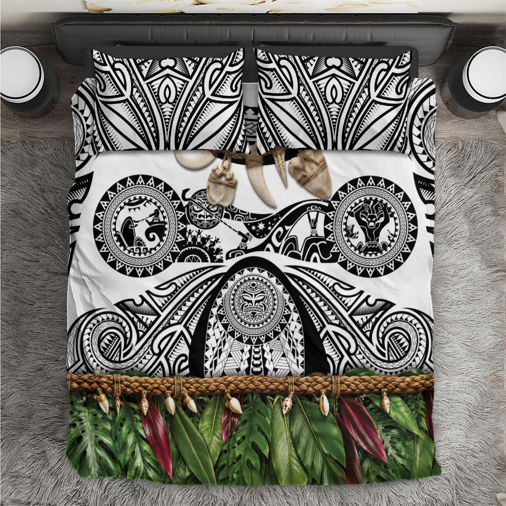 Polynesia Maui White Tattoo Inspired Bedding Set Tropical Leaf Skirt Costume