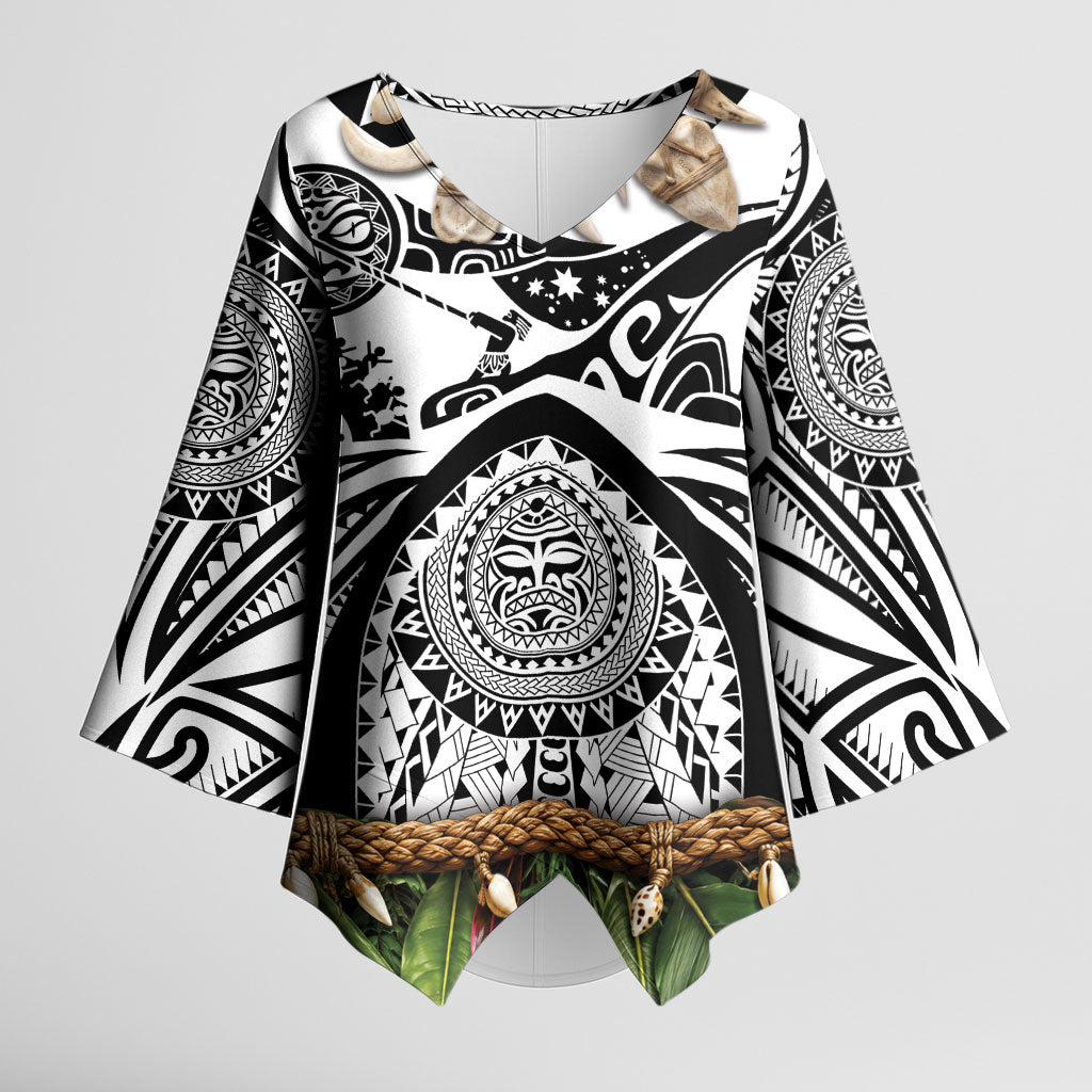 Polynesia Maui White Tattoo Inspired Kimono Sleeve Blouse Tropical Leaf Skirt Costume DT05 Female White - Polynesian Pride