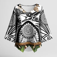 Polynesia Maui White Tattoo Inspired Kimono Sleeve Blouse Tropical Leaf Skirt Costume DT05 Female White - Polynesian Pride