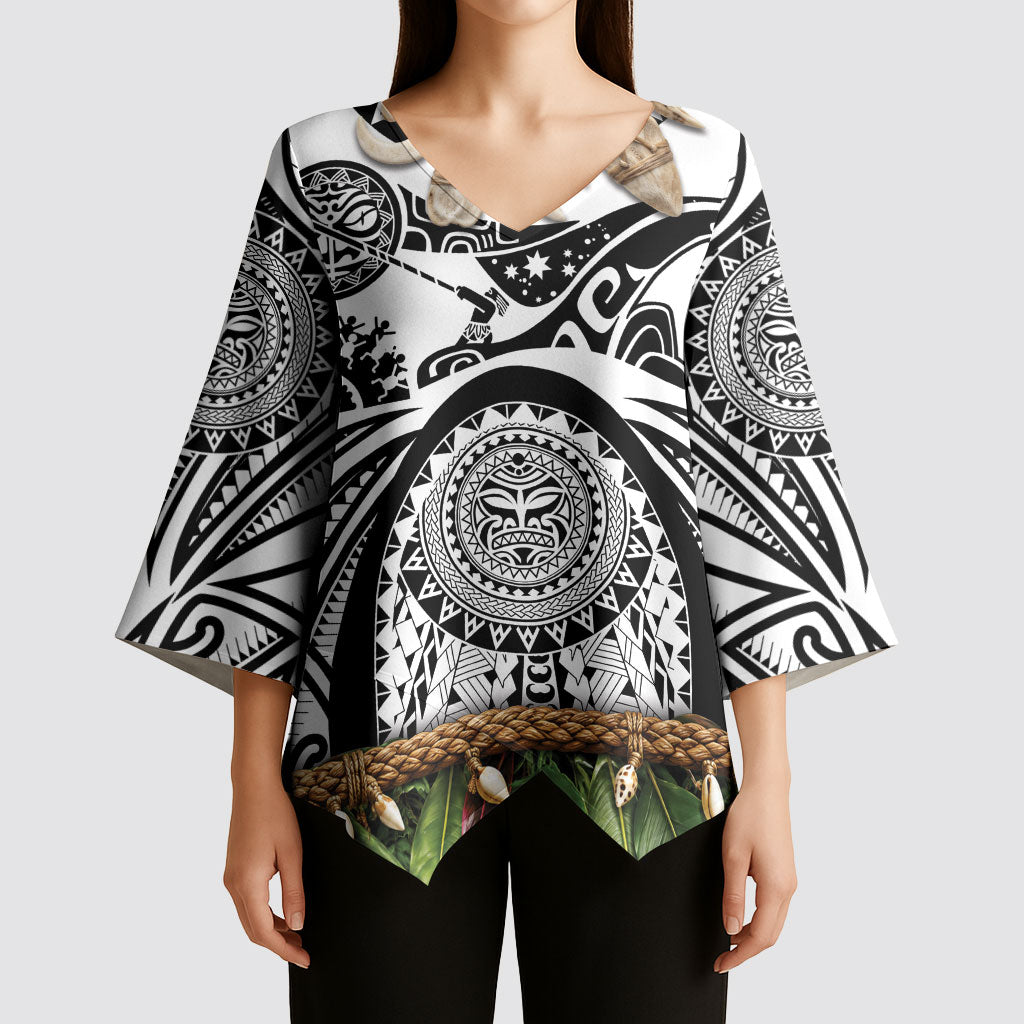 Polynesia Maui White Tattoo Inspired Kimono Sleeve Blouse Tropical Leaf Skirt Costume DT05 - Polynesian Pride