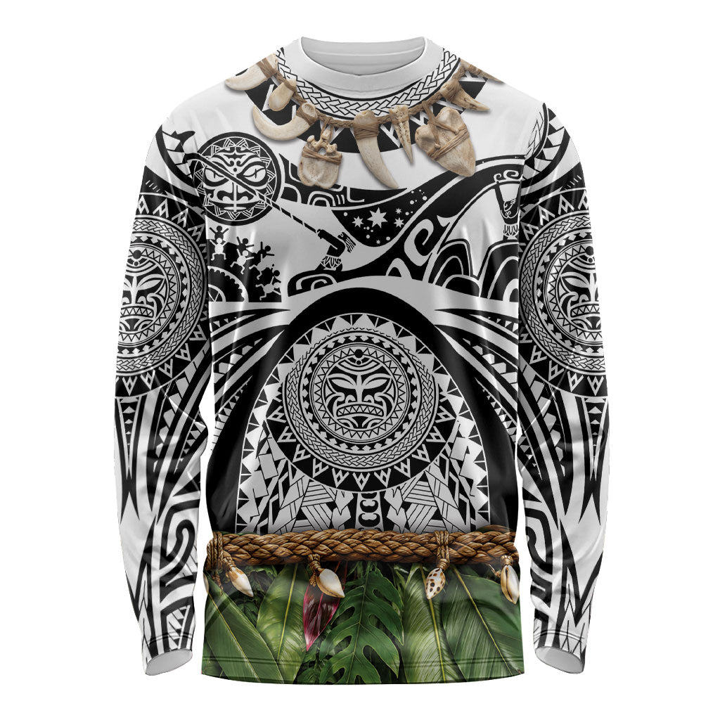 Polynesia Maui White Tattoo Inspired Long Sleeve Shirt Tropical Leaf Skirt Costume DT05 Unisex White - Polynesian Pride