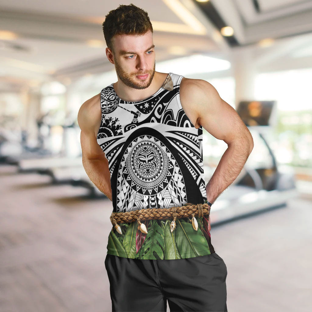 Polynesia Maui White Tattoo Inspired Men Tank Top Tropical Leaf Skirt Costume DT05 White - Polynesian Pride