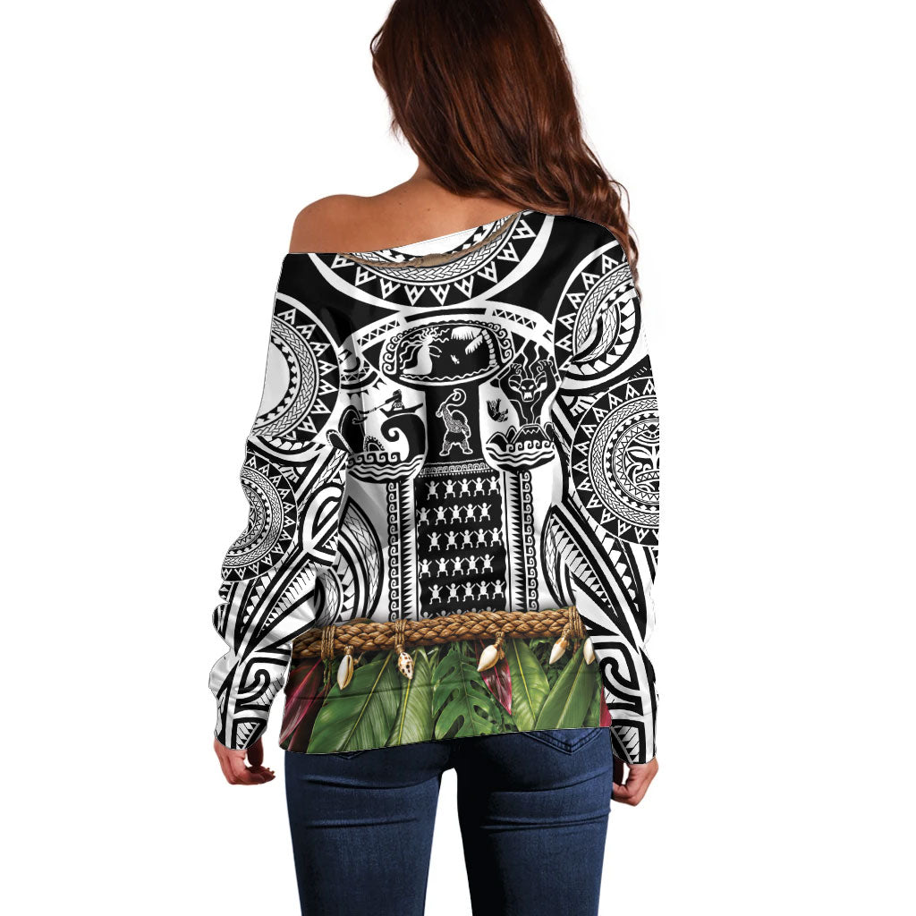 Polynesia Maui White Tattoo Inspired Off Shoulder Sweater Tropical Leaf Skirt Costume DT05 - Polynesian Pride