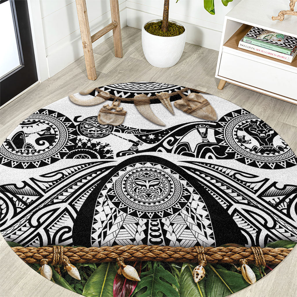 Polynesia Maui White Tattoo Inspired Round Carpet Tropical Leaf Skirt Costume