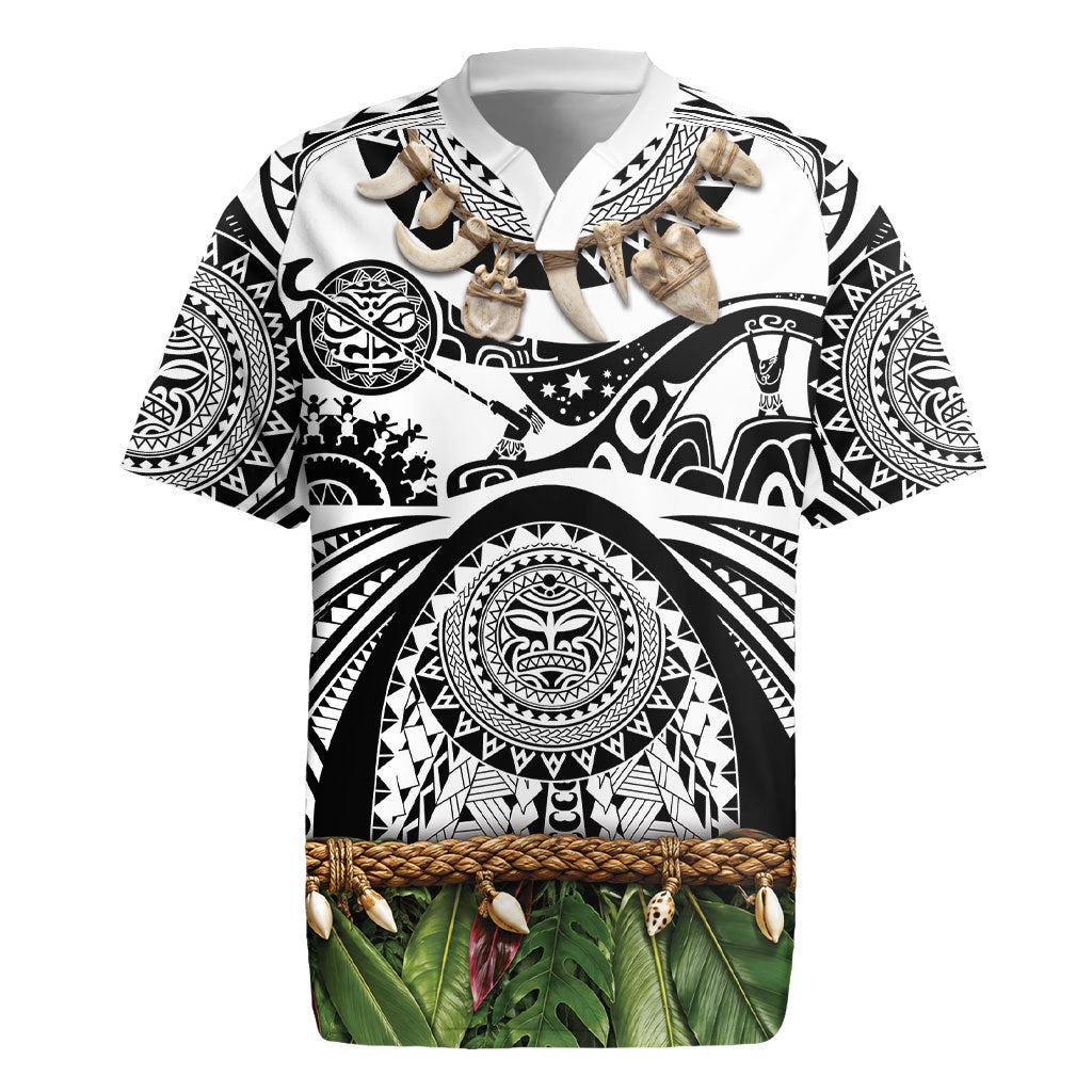 Polynesia Maui White Tattoo Inspired Rugby Jersey Tropical Leaf Skirt Costume DT05 White - Polynesian Pride