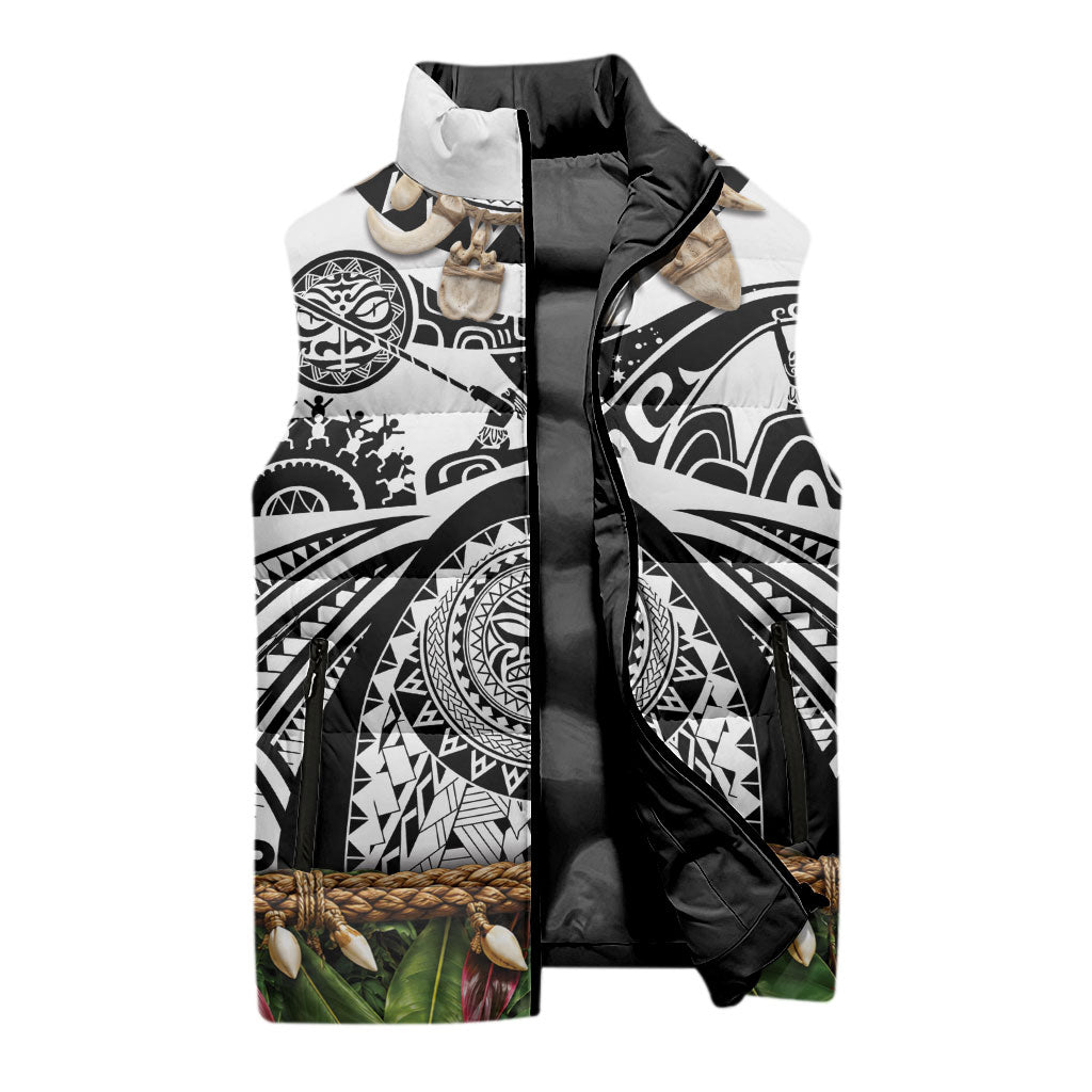 Polynesia Maui White Tattoo Inspired Sleeveless Puffer Jacket Tropical Leaf Skirt Costume DT05 - Polynesian Pride