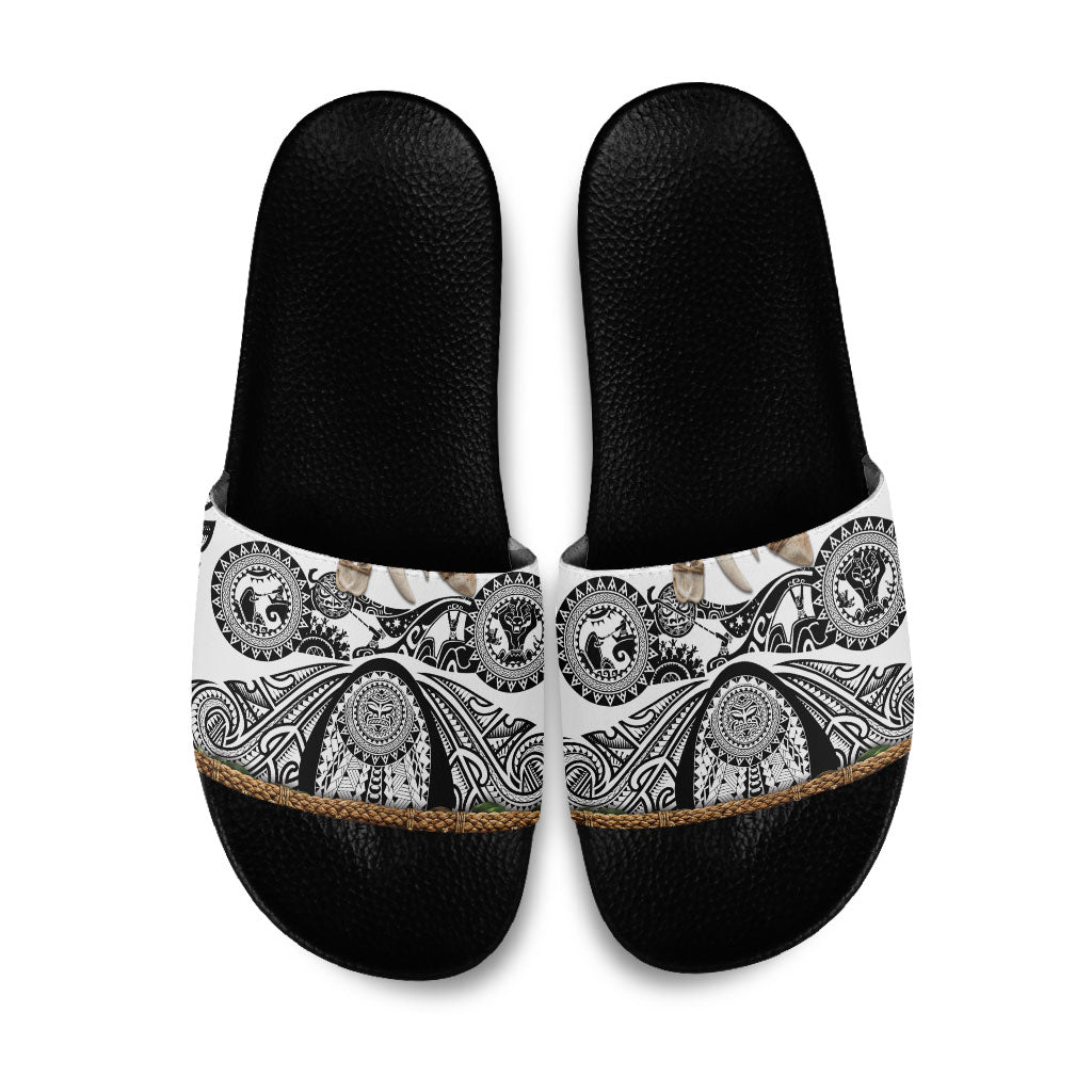 Polynesia Maui White Tattoo Inspired Slide Sandals Tropical Leaf Skirt Costume