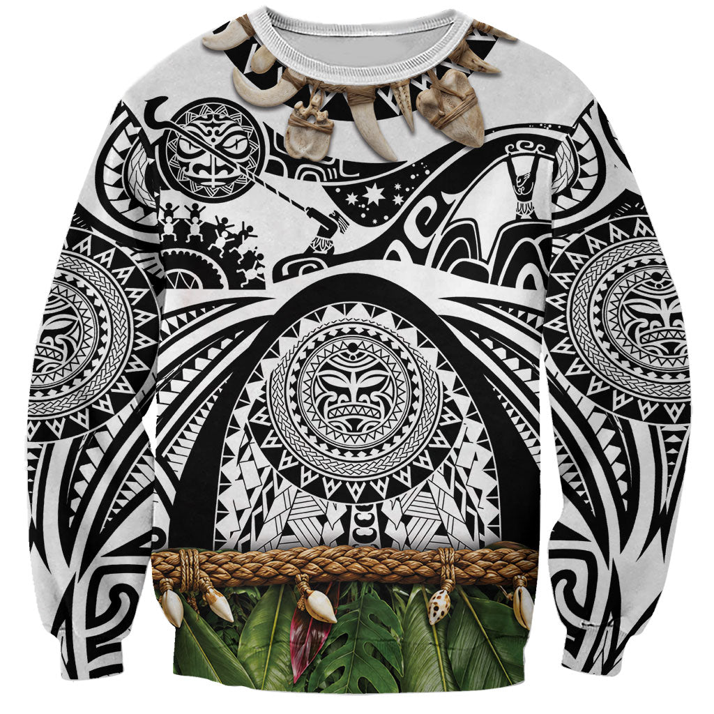 Polynesia Maui White Tattoo Inspired Sweatshirt Tropical Leaf Skirt Costume