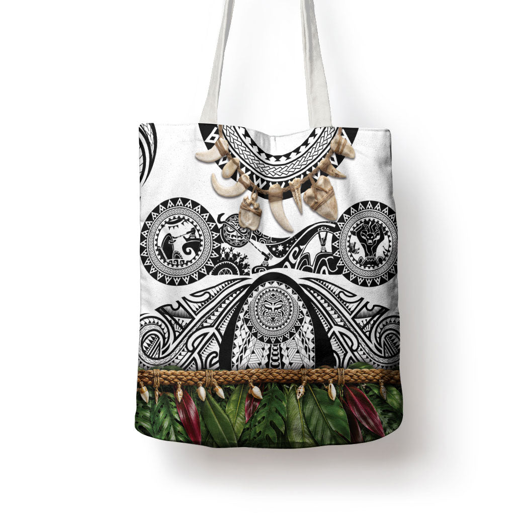 Polynesia Maui White Tattoo Inspired Tote Bag Tropical Leaf Skirt Costume