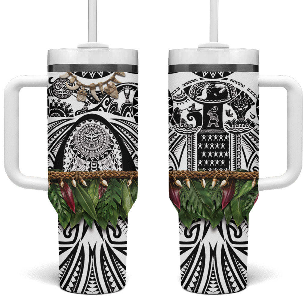 Polynesia Maui White Tattoo Inspired Tumbler With Handle Tropical Leaf Skirt Costume DT05 One Size: 40 oz White - Polynesian Pride
