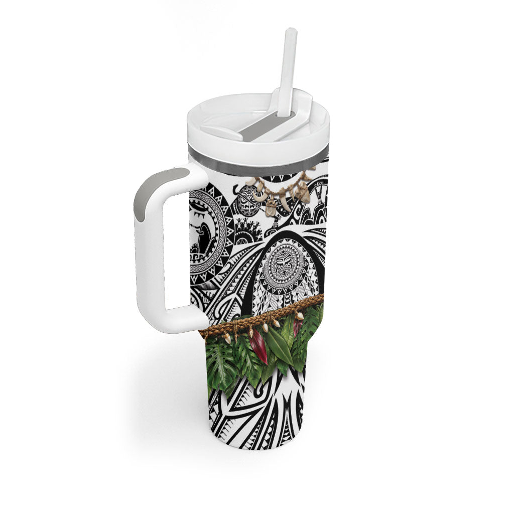Polynesia Maui White Tattoo Inspired Tumbler With Handle Tropical Leaf Skirt Costume DT05 - Polynesian Pride