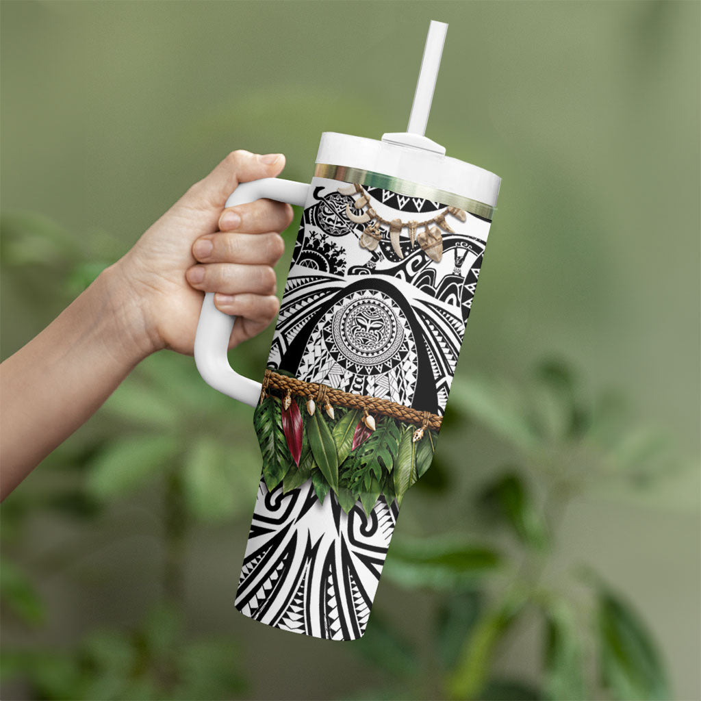 Polynesia Maui White Tattoo Inspired Tumbler With Handle Tropical Leaf Skirt Costume DT05 - Polynesian Pride