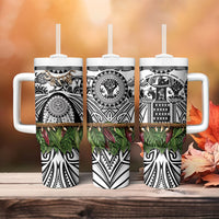 Polynesia Maui White Tattoo Inspired Tumbler With Handle Tropical Leaf Skirt Costume DT05 - Polynesian Pride