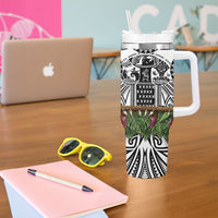 Polynesia Maui White Tattoo Inspired Tumbler With Handle Tropical Leaf Skirt Costume DT05 - Polynesian Pride