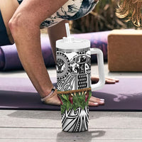 Polynesia Maui White Tattoo Inspired Tumbler With Handle Tropical Leaf Skirt Costume DT05 - Polynesian Pride