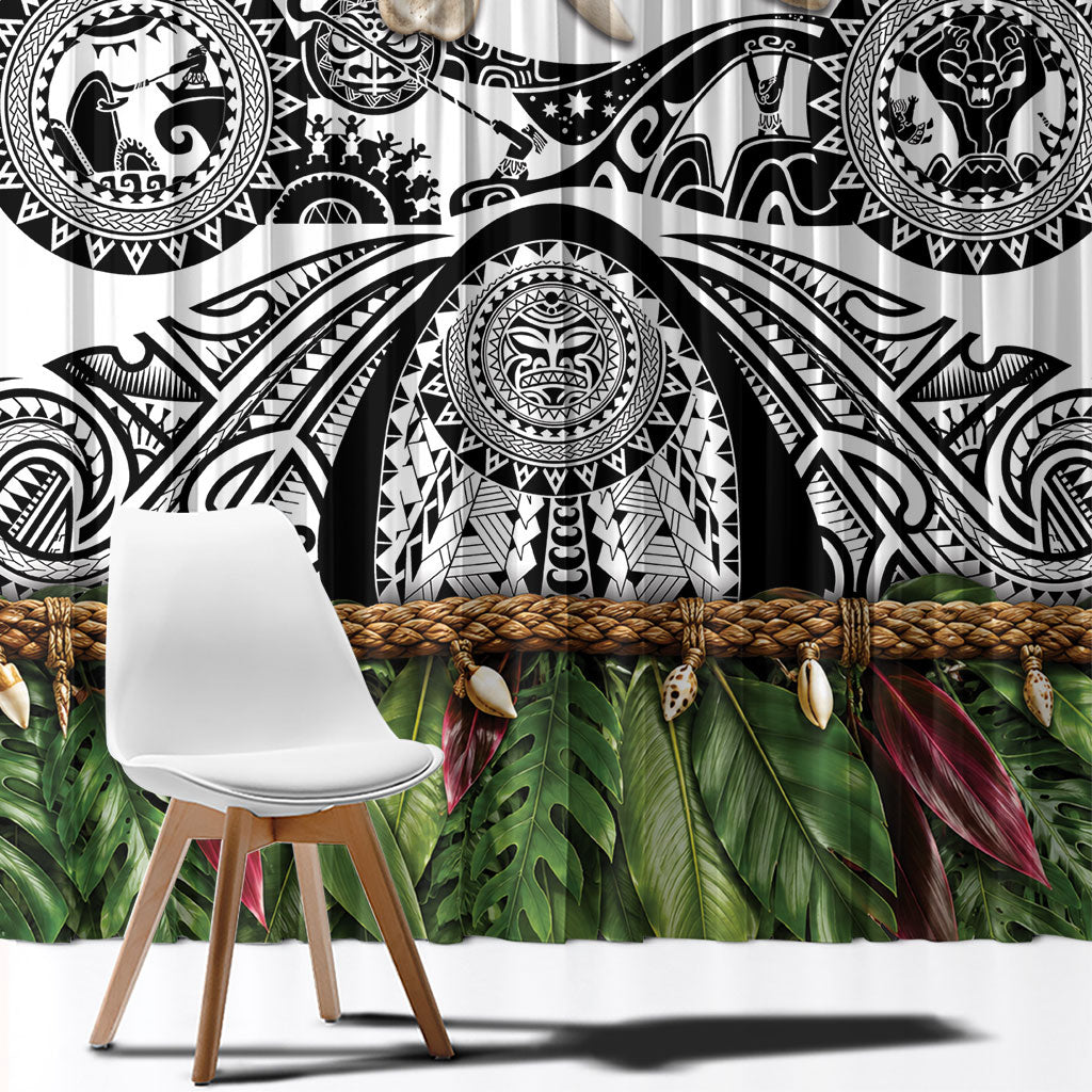 Polynesia Maui White Tattoo Inspired Window Curtain Tropical Leaf Skirt Costume DT05 - Polynesian Pride