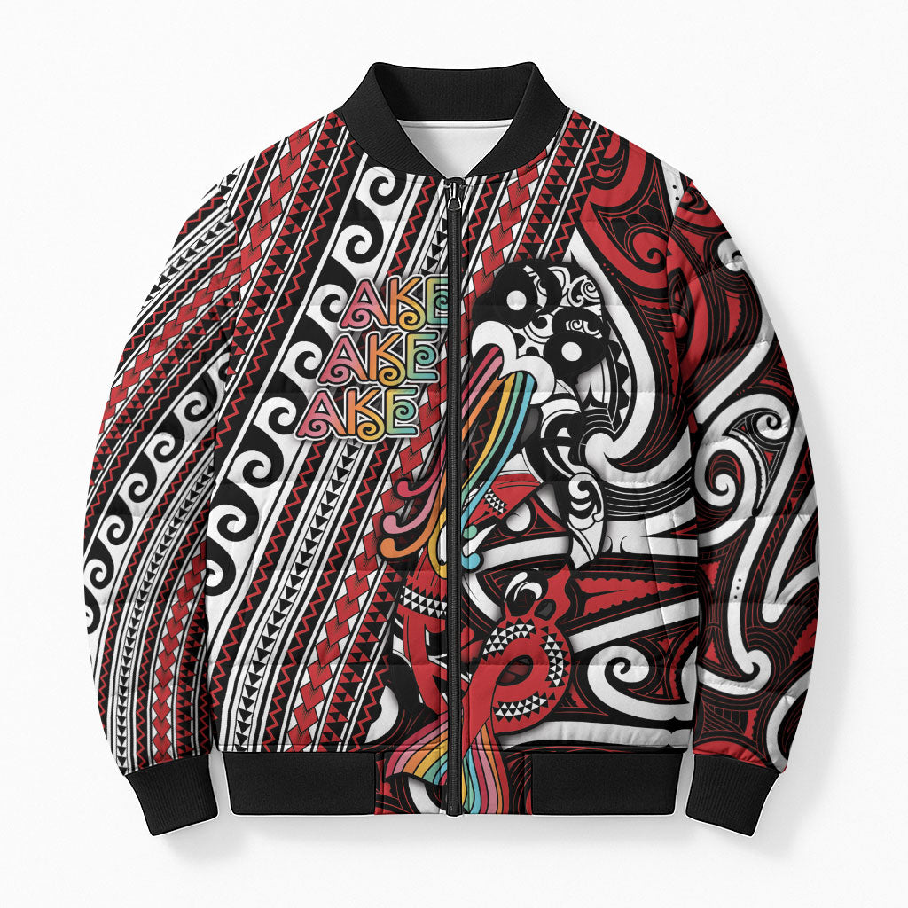 Personalised Maori Language Week Bomber Puffer Jacket Ake Ake Ake Tribal Patterns DT05 Unisex Red - Polynesian Pride