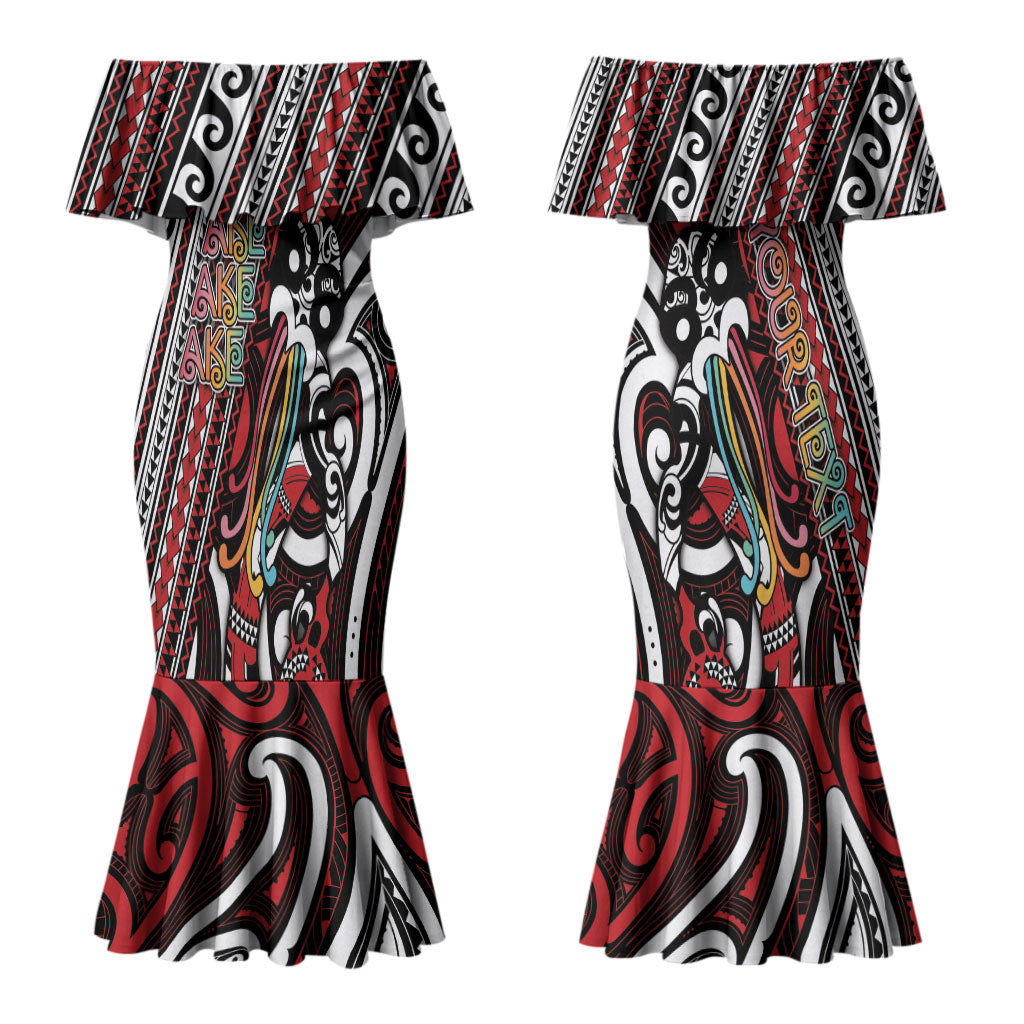 Personalised Maori Language Week Couples Matching Mermaid Dress and Hawaiian Shirt Ake Ake Ake Tribal Patterns
