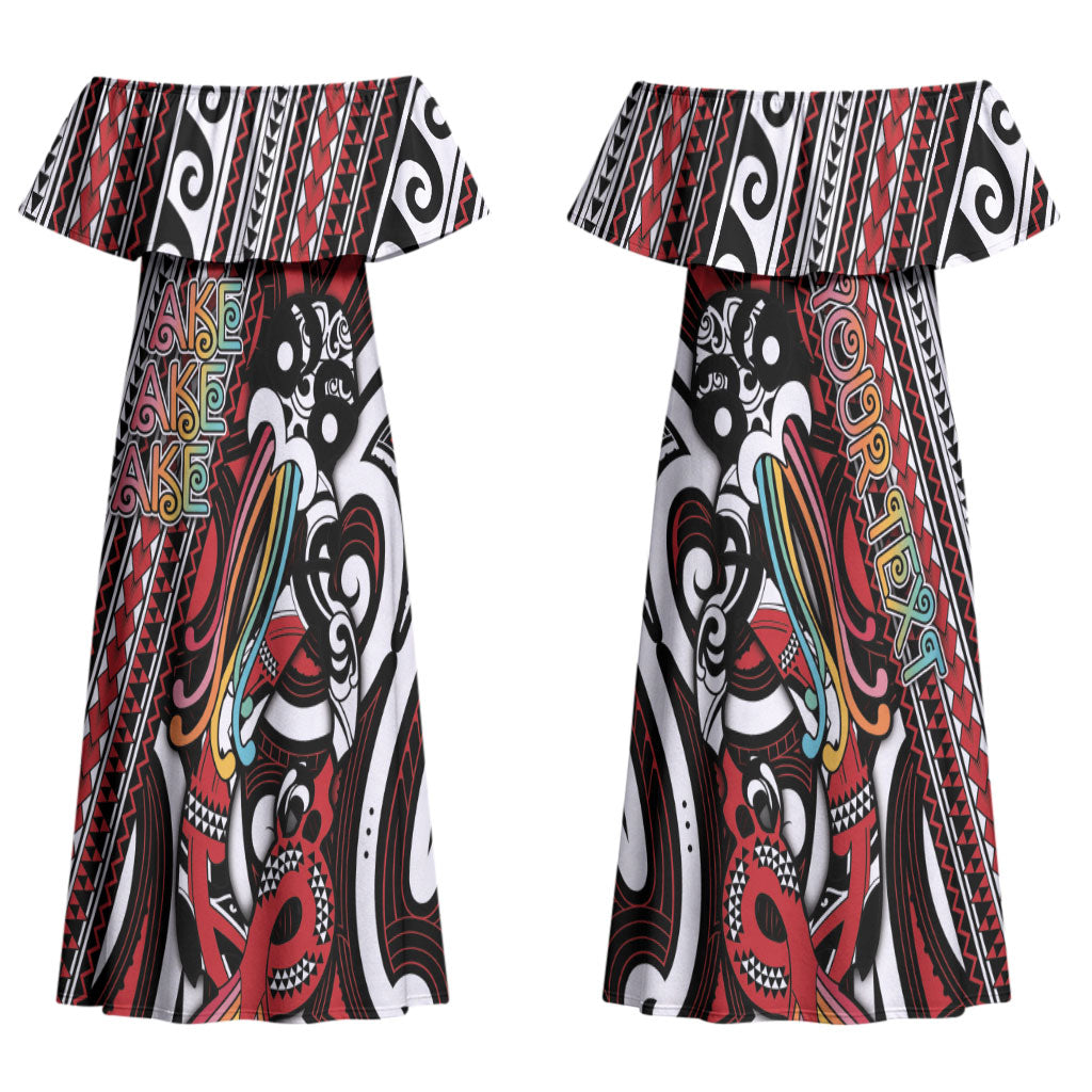 Personalised Maori Language Week Couples Matching Off Shoulder Maxi Dress and Long Sleeve Button Shirt Ake Ake Ake Tribal Patterns