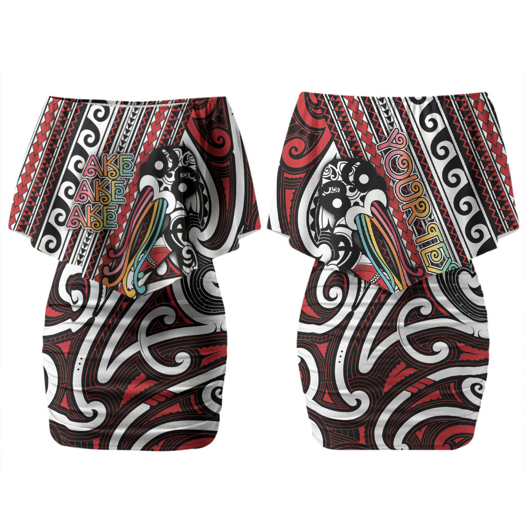 Personalised Maori Language Week Couples Matching Off Shoulder Short Dress and Long Sleeve Button Shirt Ake Ake Ake Tribal Patterns