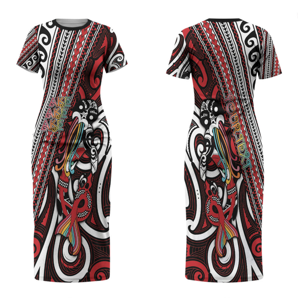 Personalised Maori Language Week Couples Matching Short Sleeve Bodycon Dress and Long Sleeve Button Shirt Ake Ake Ake Tribal Patterns
