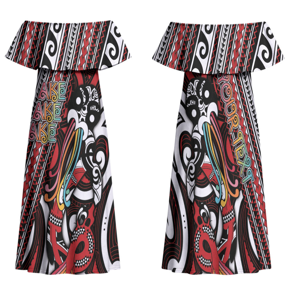 Personalised Maori Language Week Family Matching Off Shoulder Maxi Dress and Hawaiian Shirt Ake Ake Ake Tribal Patterns