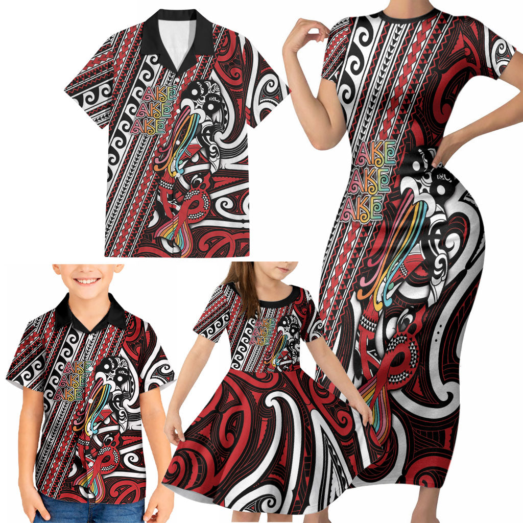 Personalised Maori Language Week Family Matching Short Sleeve Bodycon Dress and Hawaiian Shirt Ake Ake Ake Tribal Patterns