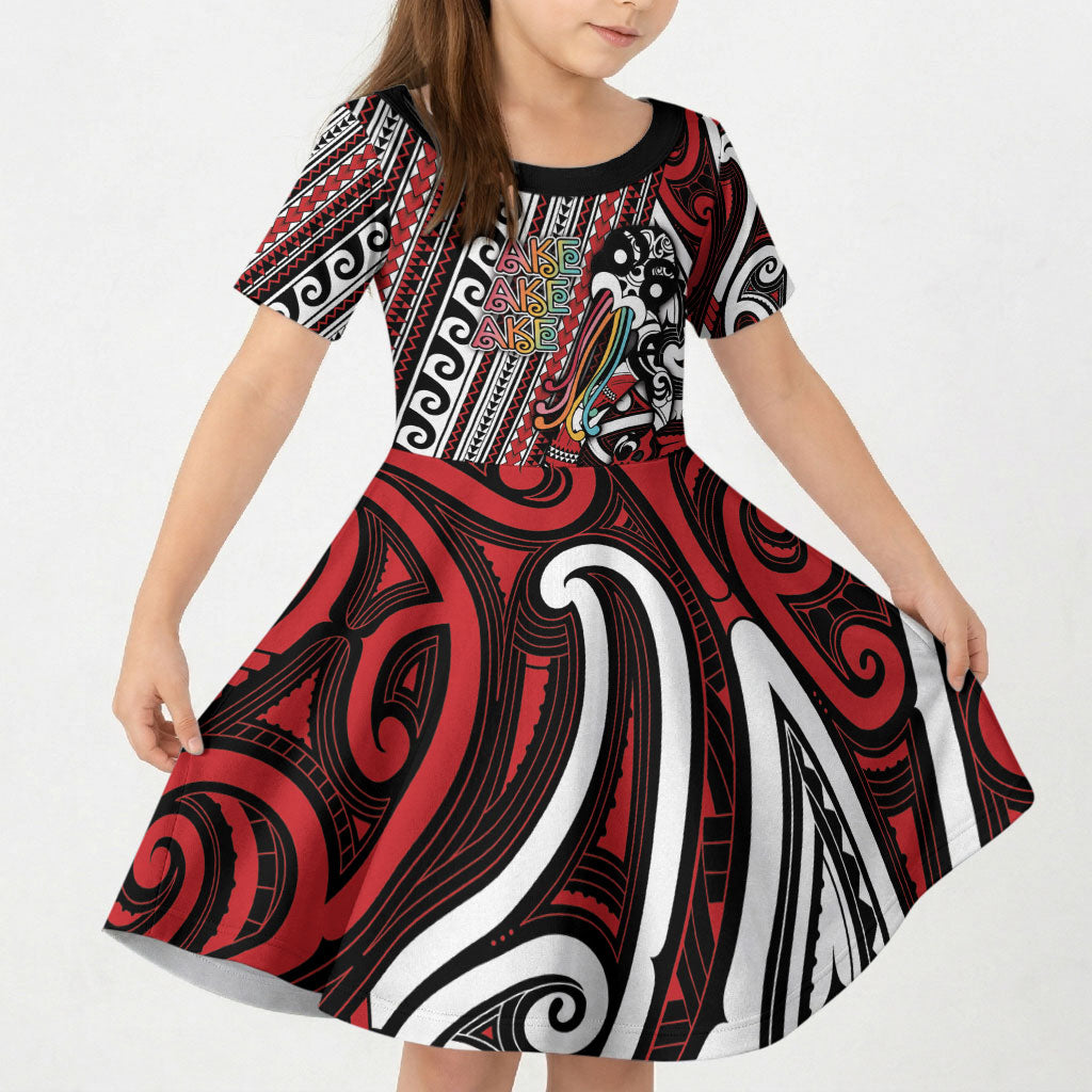 Personalised Maori Language Week Kid Short Sleeve Dress Ake Ake Ake Tribal Patterns