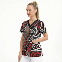 Personalised Maori Language Week Scrub Top Ake Ake Ake Tribal Patterns