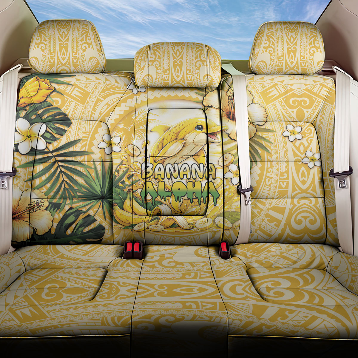 Hawaii Banana Dolphin Back Car Seat Cover Cute Cosplay Naiʻa Fish Tribal Patterns DT05 One Size Yellow - Polynesian Pride