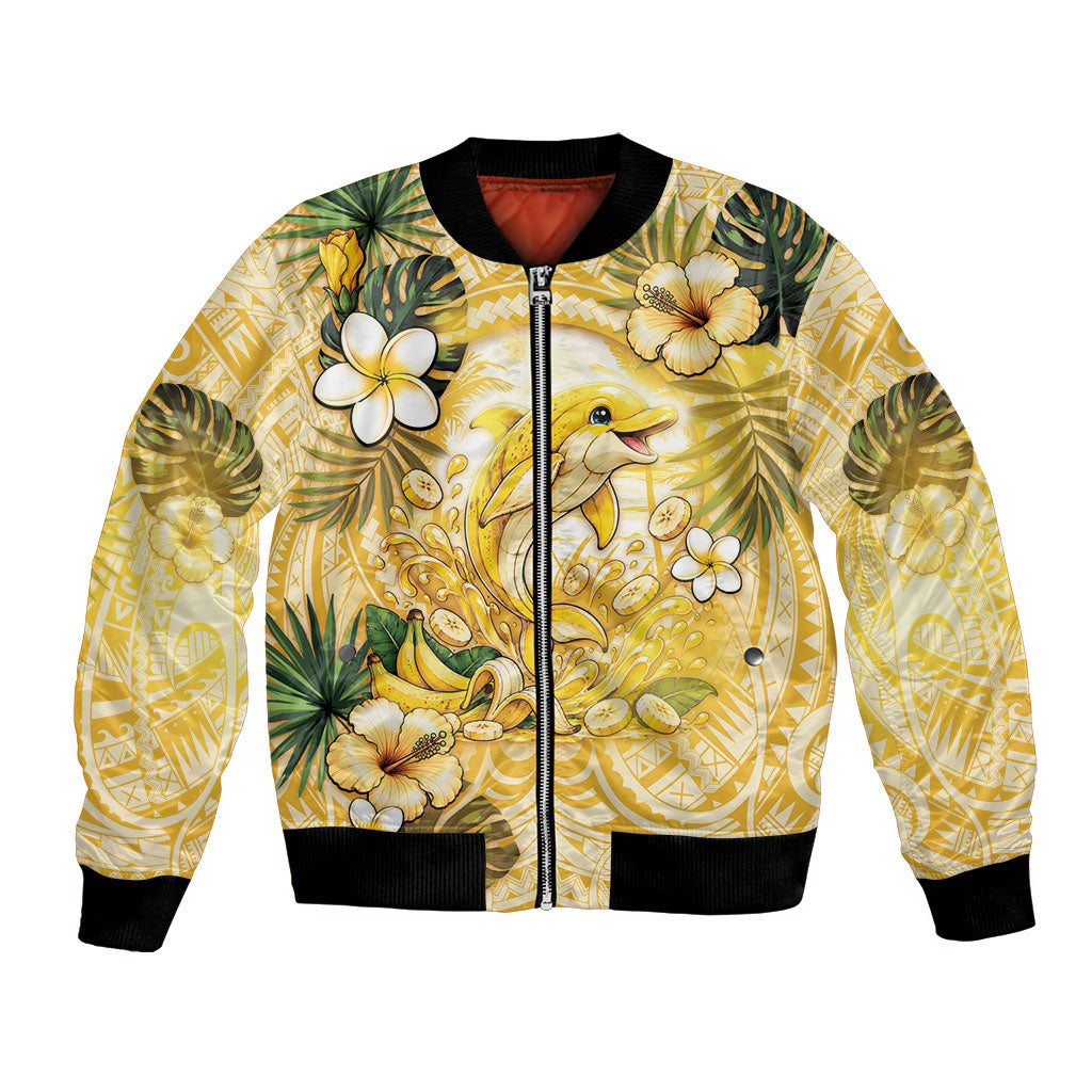 Hawaii Banana Dolphin Bomber Jacket Cute Cosplay Naiʻa Fish Tribal Patterns DT05 Unisex Yellow - Polynesian Pride