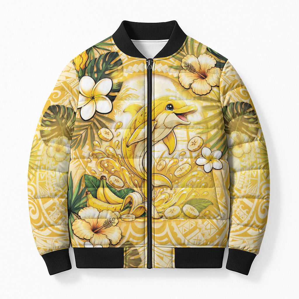 Hawaii Banana Dolphin Bomber Puffer Jacket Cute Cosplay Naiʻa Fish Tribal Patterns DT05 Unisex Yellow - Polynesian Pride