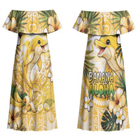 Hawaii Banana Dolphin Couples Matching Off Shoulder Maxi Dress and Hawaiian Shirt Cute Cosplay Naiʻa Fish Tribal Patterns DT05 - Polynesian Pride