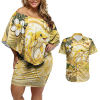 Hawaii Banana Dolphin Couples Matching Off Shoulder Short Dress and Hawaiian Shirt Cute Cosplay Naiʻa Fish Tribal Patterns DT05 Yellow - Polynesian Pride