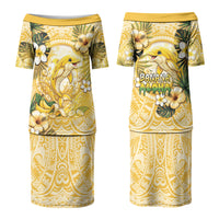 Hawaii Banana Dolphin Couples Matching Puletasi and Long Sleeve Button Shirt Cute Cosplay Naiʻa Fish Tribal Patterns DT05 - Polynesian Pride