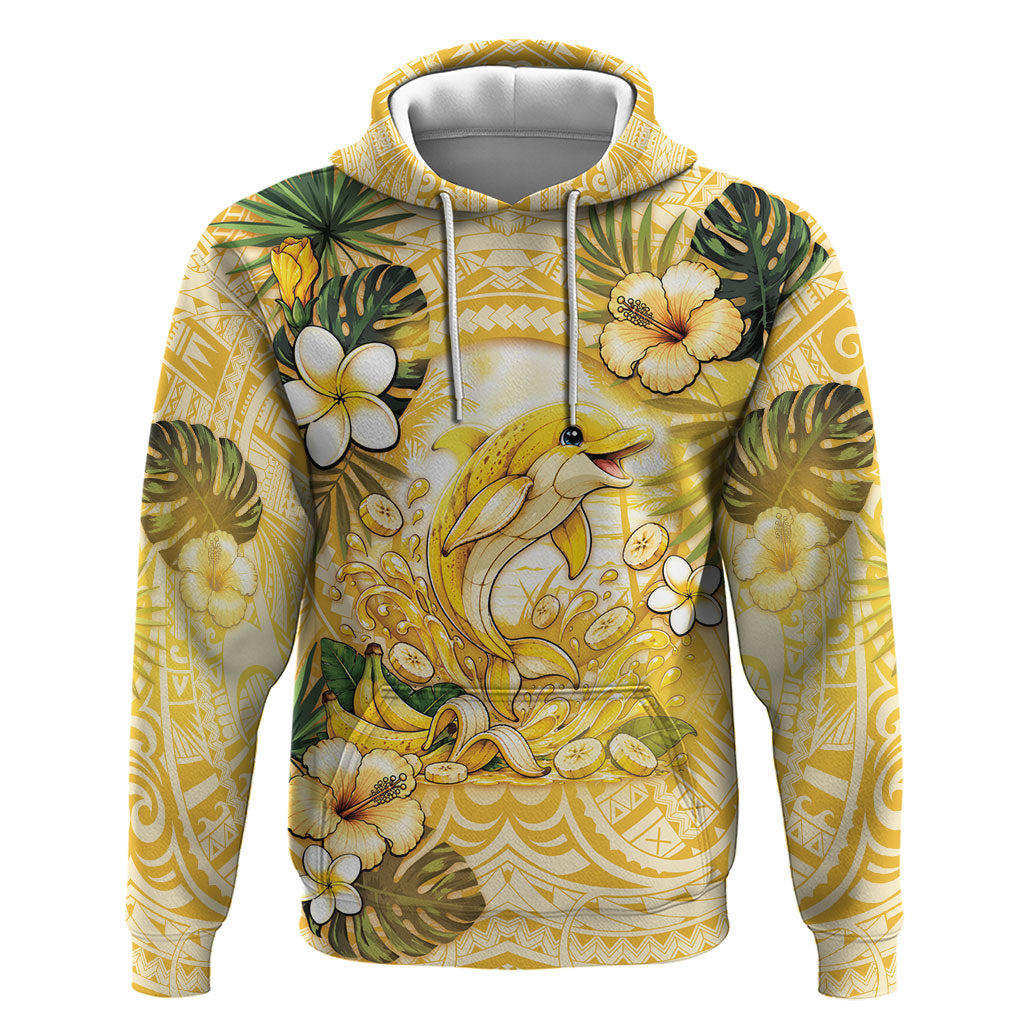 Hawaii Banana Dolphin Hoodie Cute Cosplay Naiʻa Fish Tribal Patterns DT05 Pullover Hoodie Yellow - Polynesian Pride