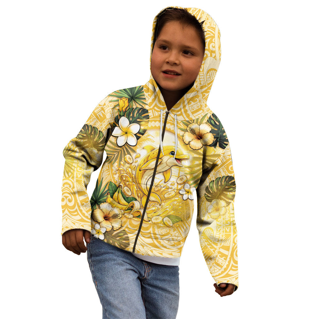 Hawaii Banana Dolphin Kid Hoodie Cute Cosplay Naiʻa Fish Tribal Patterns DT05 - Polynesian Pride