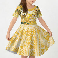 Hawaii Banana Dolphin Kid Short Sleeve Dress Cute Cosplay Naiʻa Fish Tribal Patterns DT05 KID Yellow - Polynesian Pride