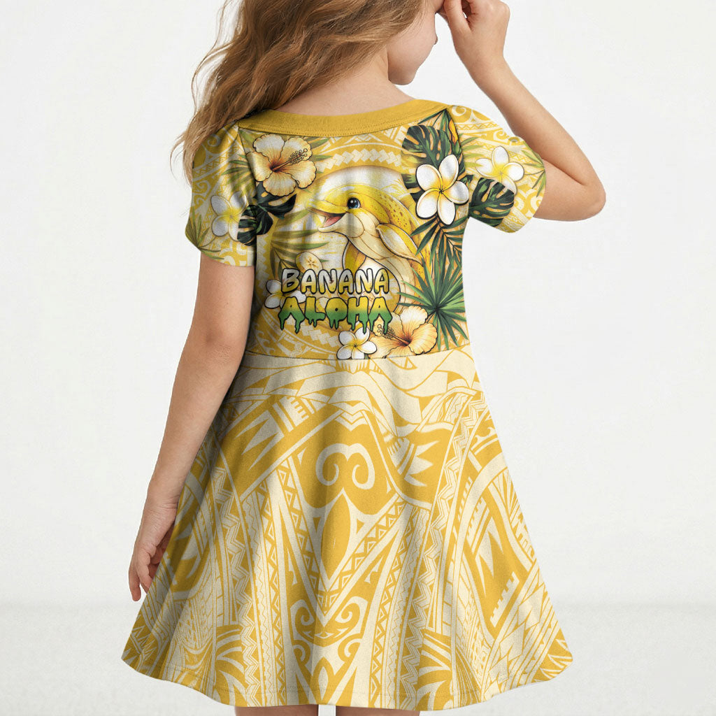Hawaii Banana Dolphin Kid Short Sleeve Dress Cute Cosplay Naiʻa Fish Tribal Patterns DT05 - Polynesian Pride