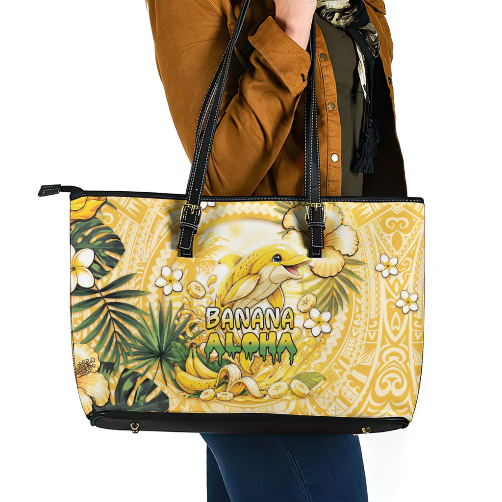 Hawaii Banana Dolphin Leather Tote Bag Cute Cosplay Naiʻa Fish Tribal Patterns DT05 - Polynesian Pride