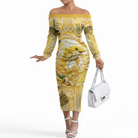 Hawaii Banana Dolphin Off The Shoulder Long Sleeve Dress Cute Cosplay Naiʻa Fish Tribal Patterns DT05 Women Yellow - Polynesian Pride