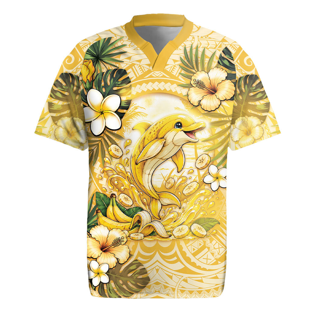 Hawaii Banana Dolphin Rugby Jersey Cute Cosplay Naiʻa Fish Tribal Patterns DT05 Yellow - Polynesian Pride