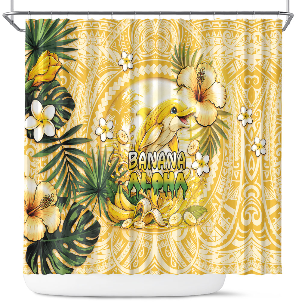 Hawaii Banana Dolphin Shower Curtain Cute Cosplay Naiʻa Fish Tribal Patterns DT05 Yellow - Polynesian Pride