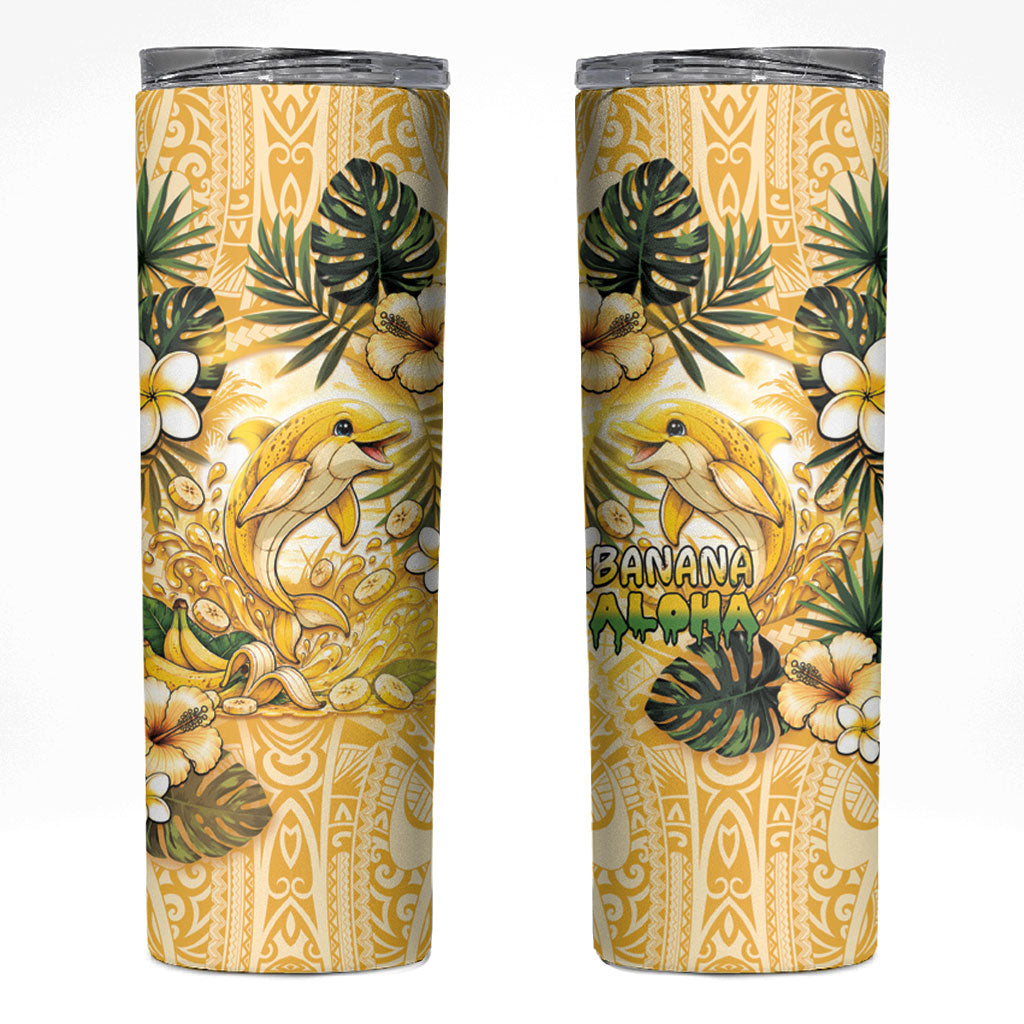 Hawaii Banana Dolphin Skinny Tumbler Cute Cosplay Naiʻa Fish Tribal Patterns DT05 Yellow - Polynesian Pride