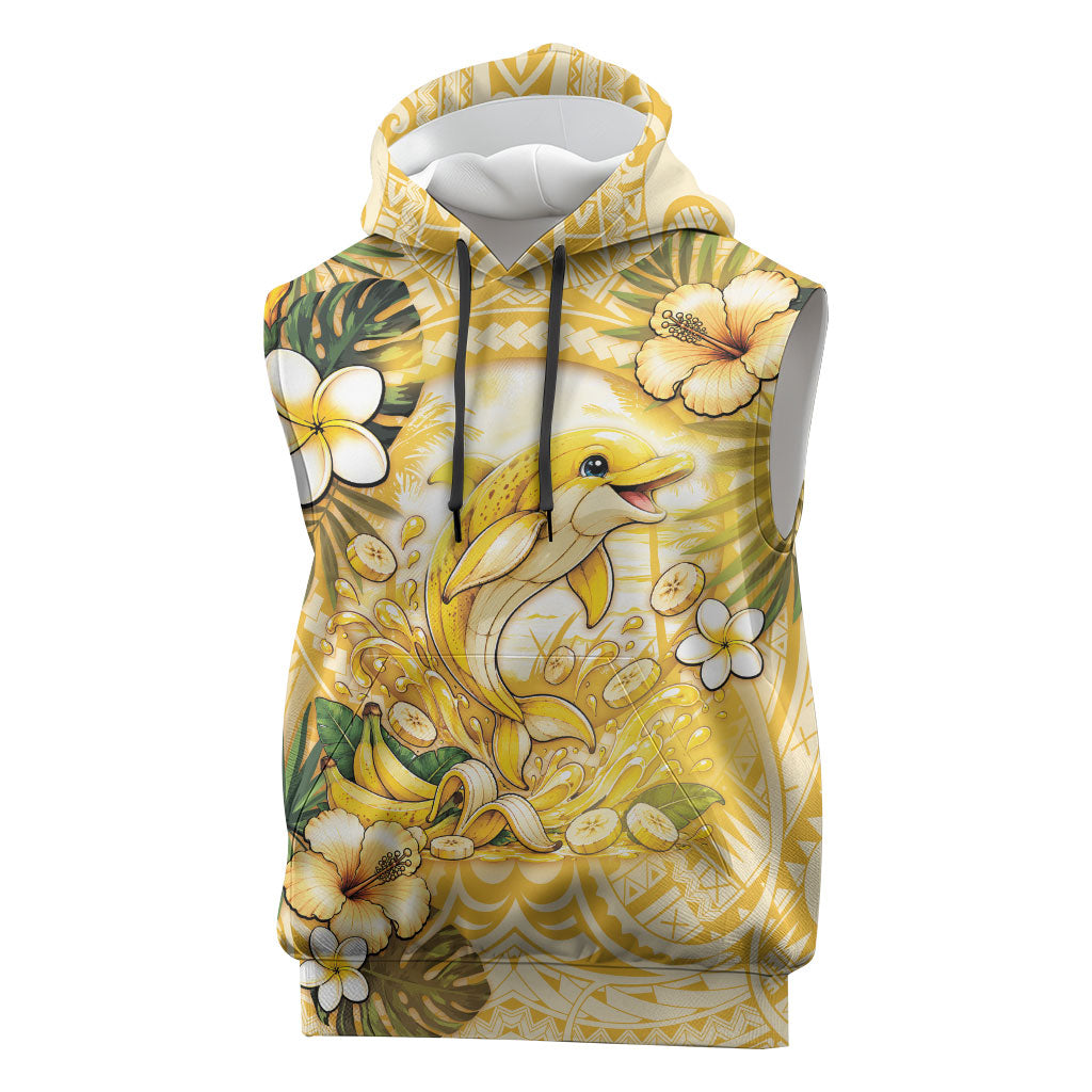 Hawaii Banana Dolphin Sleeveless Hoodie Cute Cosplay Naiʻa Fish Tribal Patterns DT05 Yellow - Polynesian Pride