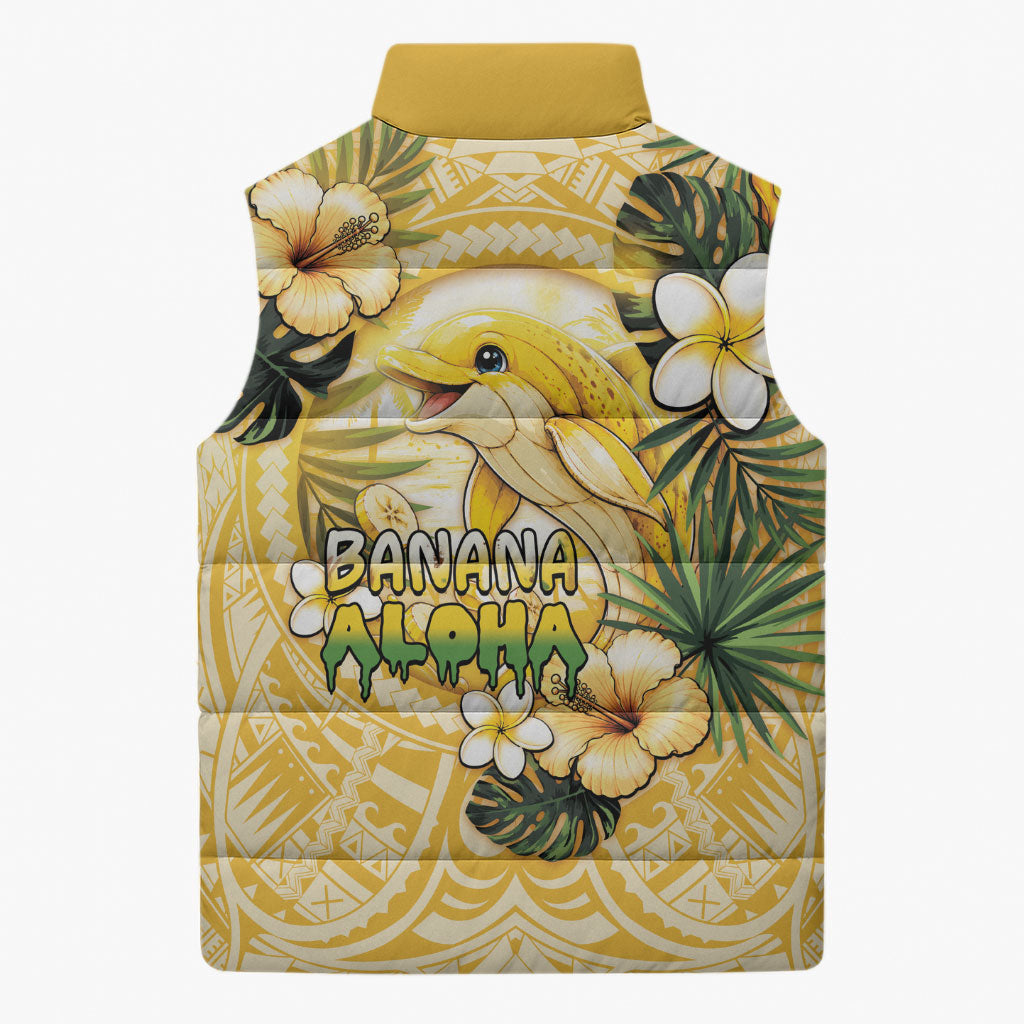 Hawaii Banana Dolphin Sleeveless Puffer Jacket Cute Cosplay Naiʻa Fish Tribal Patterns DT05 - Polynesian Pride