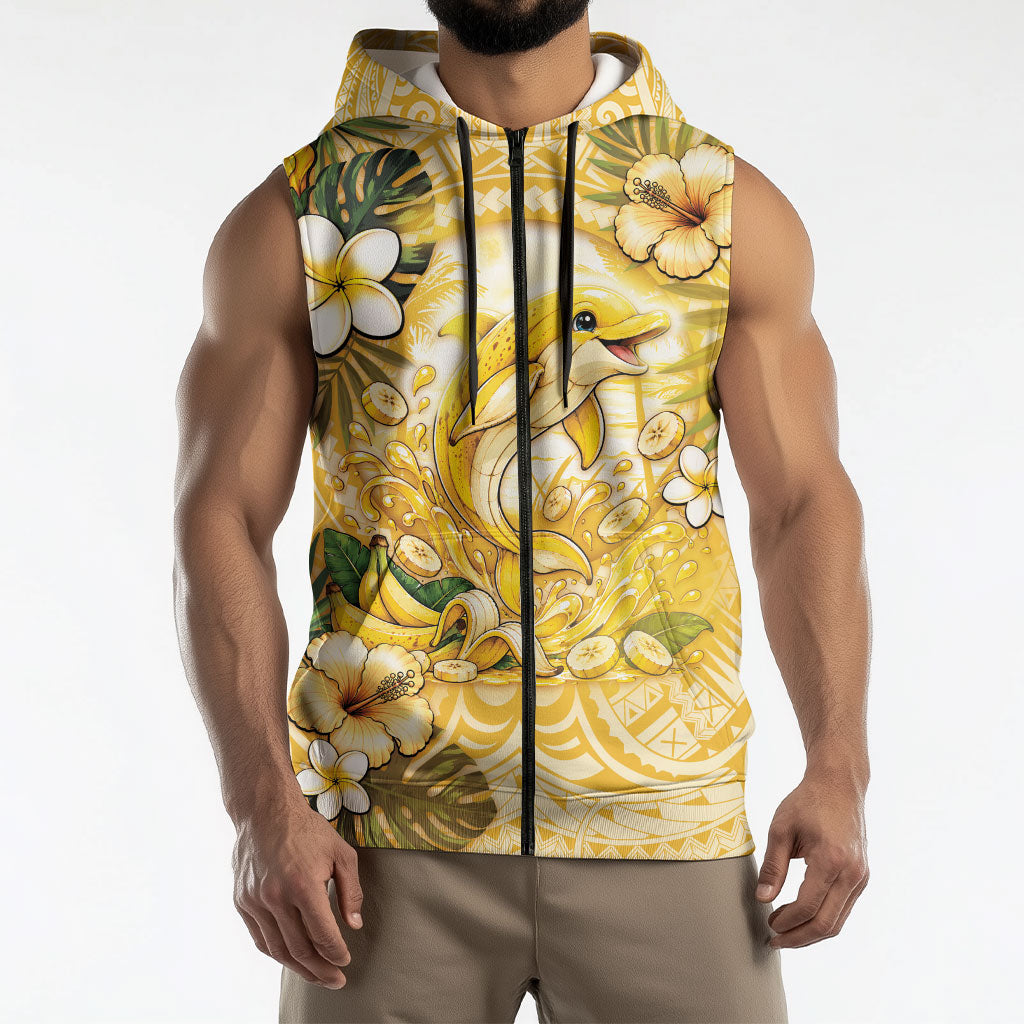 Hawaii Banana Dolphin Sleeveless Zip Hoodie Cute Cosplay Naiʻa Fish Tribal Patterns DT05 - Polynesian Pride